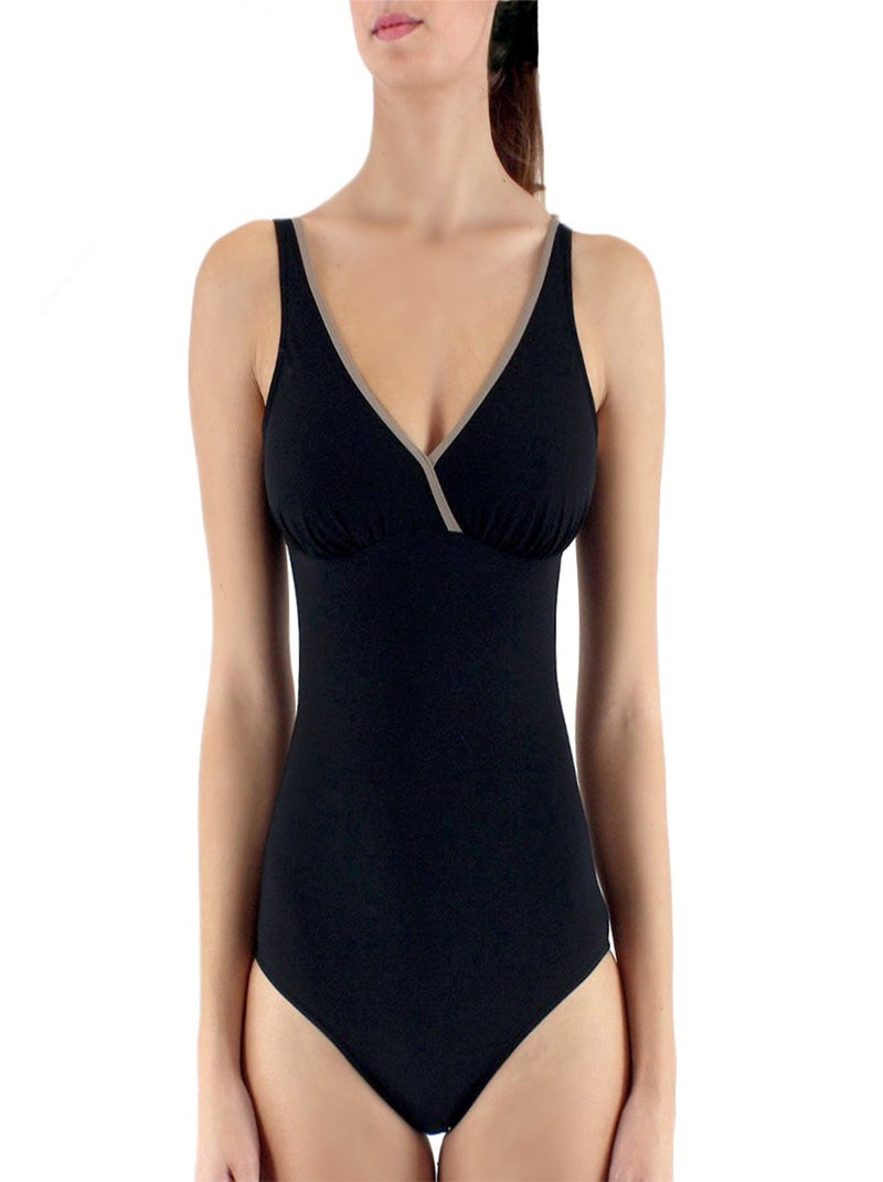 Janine Robin - Maillot de bain une pièce sans armatures coupé sous poitrine Liner Bonnets C à E Noir - Kiabi