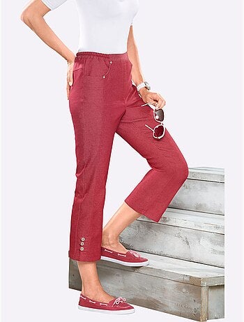 Jean 3/4 droit avec ceinture élastique et détails décoratifs - Taille standard - Moda Vilona