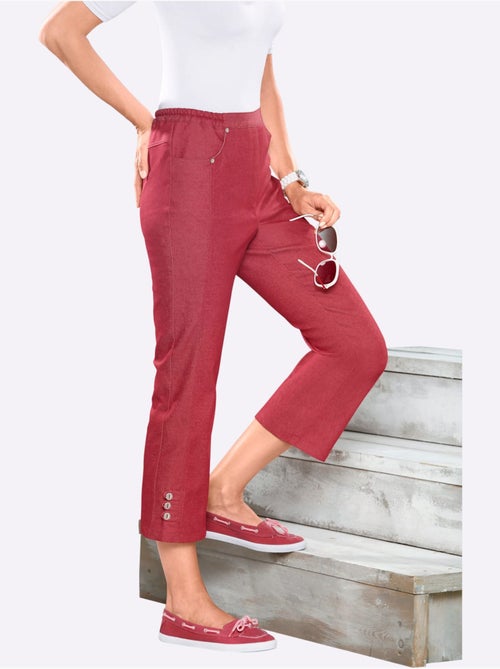 Jean 3/4 avec ceinture élastique et boutons décoratifs - Taille standard - Moda Vilona - Kiabi