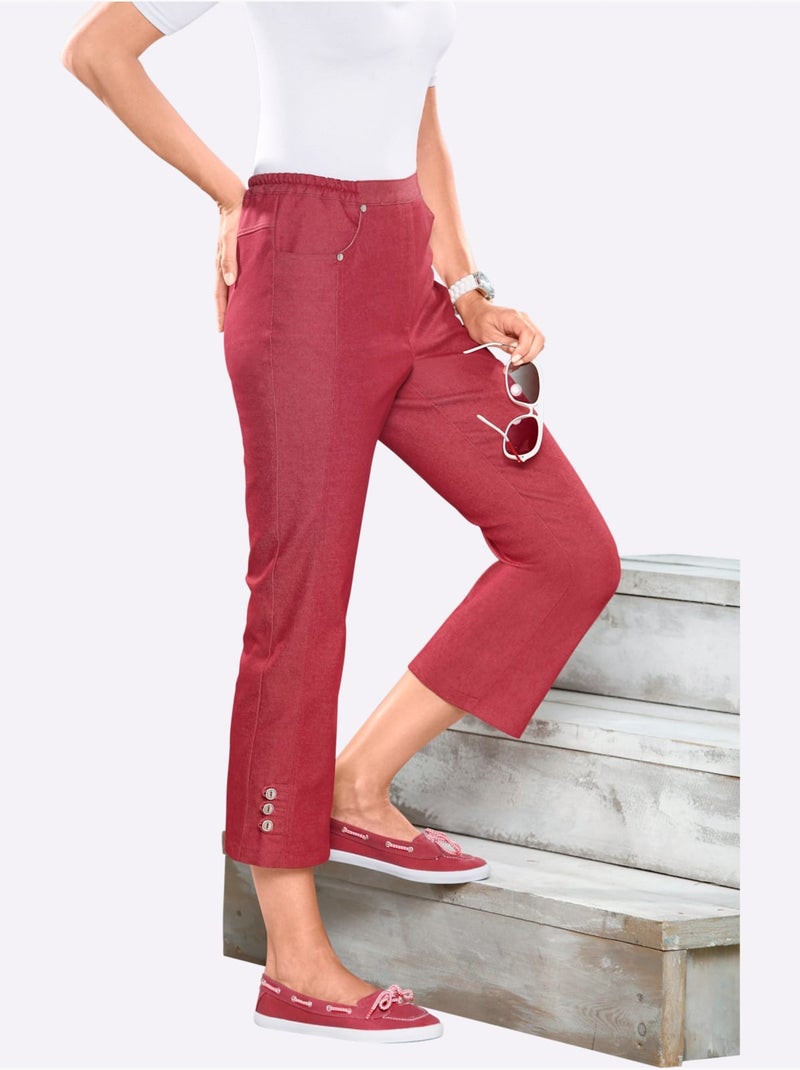 Jean 3/4 avec ceinture élastique et boutons décoratifs - Taille standard - Moda Vilona Rouge - Kiabi