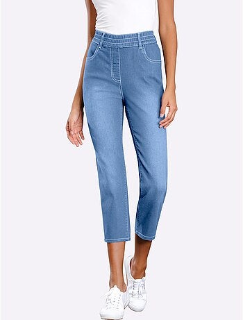 Jean 3/4 avec ceinture élastique et effet ventre plat - Taille standard - Moda Vilona