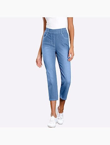 Jean 3/4 avec ceinture élastique et effet ventre plat - taille standard - moda vilona