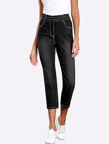 Jean 3/4 avec ceinture élastique et effet ventre plat - Taille standard - Moda Vilona