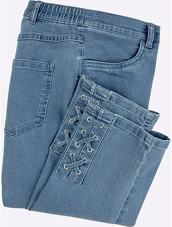 Jean 3/4 avec ceinture élastique et laçage décoratif - taille standard - moda vilona