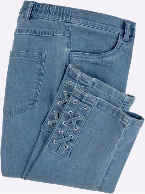 Jean 3/4 avec ceinture élastique et laçage décoratif - Taille standard - Moda Vilona - Kiabi
