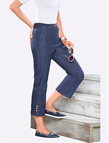 Jean 3/4 droit avec ceinture élastique et détails décoratifs - Taille standard - Moda Vilona