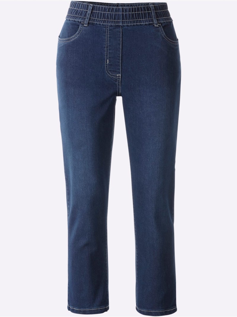 Jean 3/4 avec ceinture élastique et poches devant - Taille standard - Moda Vilona Bleu jean - Kiabi