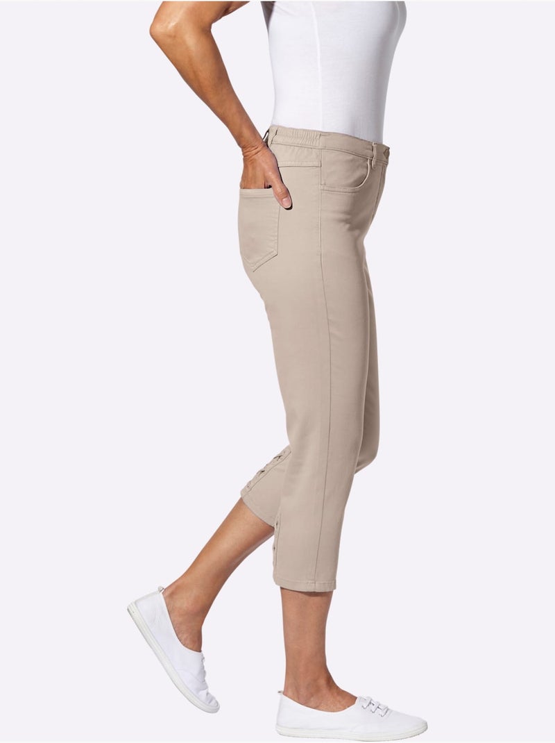 Jean 3/4 avec laçage décoratif et ceinture élastique - Taille standard - Moda Vilona Beige - Kiabi