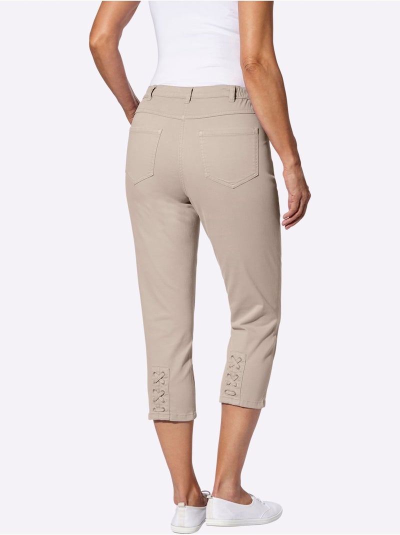 Jean 3/4 avec laçage décoratif et ceinture élastique - Taille standard - Moda Vilona Beige - Kiabi