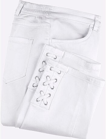 Jean 3/4 avec ceinture élastique et laçage décoratif - Taille standard - Moda Vilona