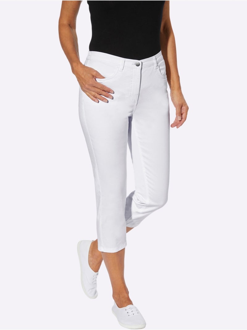 Jean 3/4 avec laçage décoratif et ceinture élastique - Taille standard - Moda Vilona Blanc - Kiabi