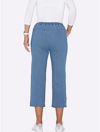 Jean 3/4 droit avec ceinture élastique et détails décoratifs - Taille standard - Moda Vilona