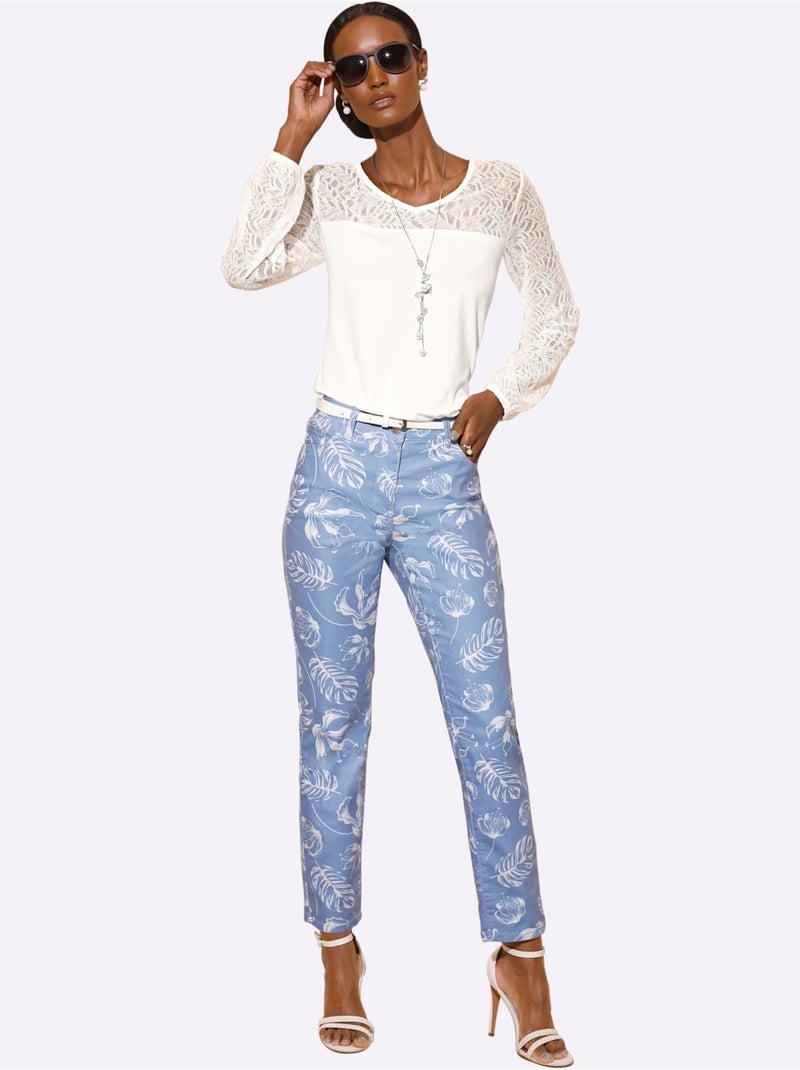 Jean 5 Poches 72% Coton - Taille Courte - Helline Bleu Blanc - Kiabi