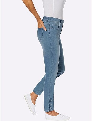 Jean 5 poches à boutons-pression avec ceinture élastique - Taille courte - moda vilona