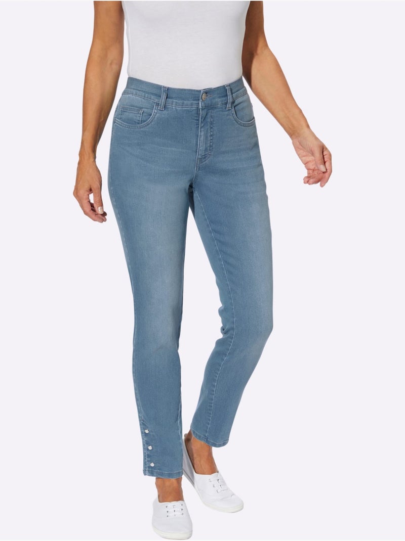 Jean 5 poches à boutons-pression avec ceinture élastique - Taille courte - moda vilona Bleu Blanc - Kiabi