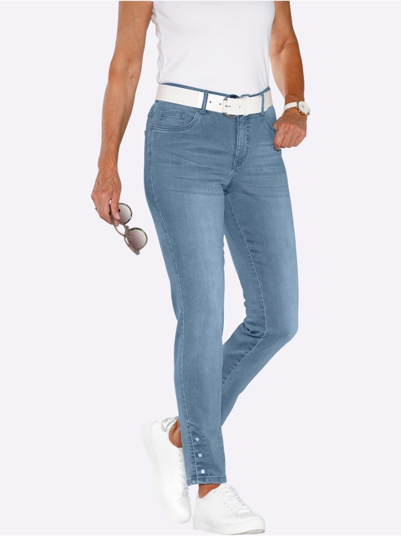 Jean 5 poches à boutons-pression avec ceinture élastique - Taille courte - moda vilona Bleu Blanc - Kiabi