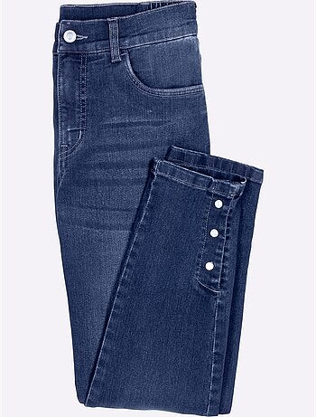 Jean 5 poches à boutons-pression avec ceinture élastique - Taille courte - moda vilona