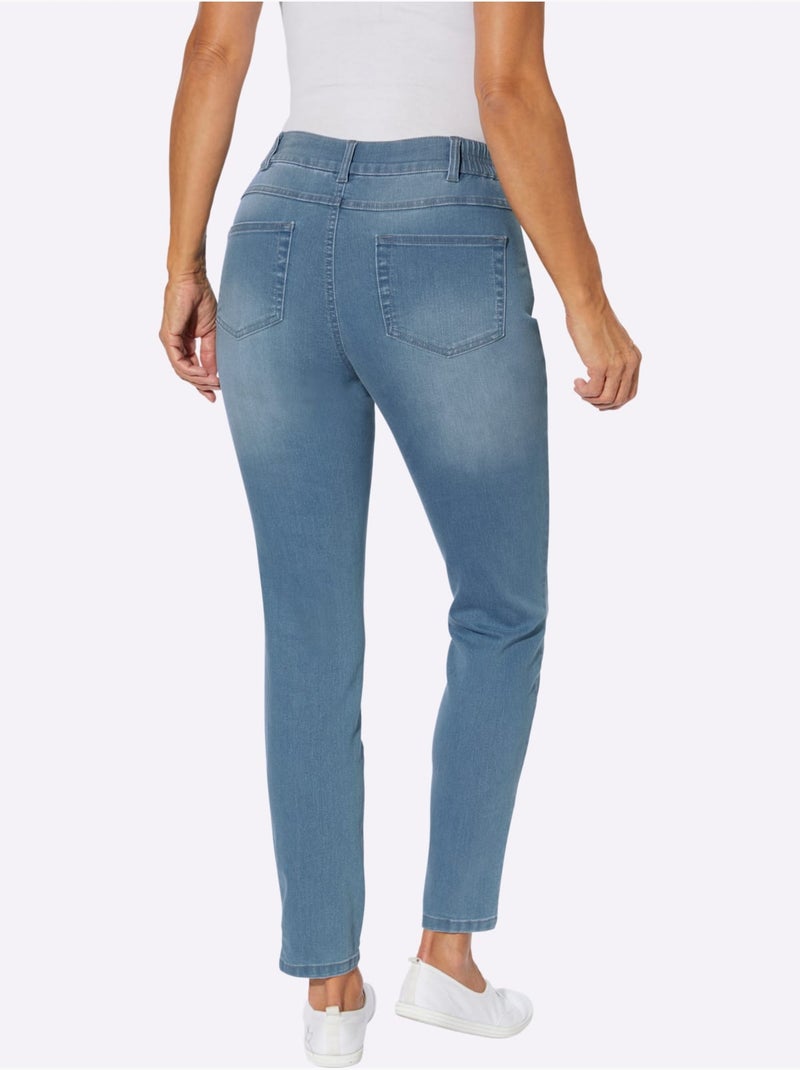 Jean 5 poches à ceinture élastique et boutons-pression - Taille standard - moda vilona Bleu Blanc - Kiabi