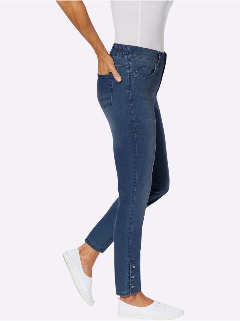 Jean 5 poches à ceinture élastique et boutons-pression - Taille standard - moda vilona Bleu jean - Kiabi