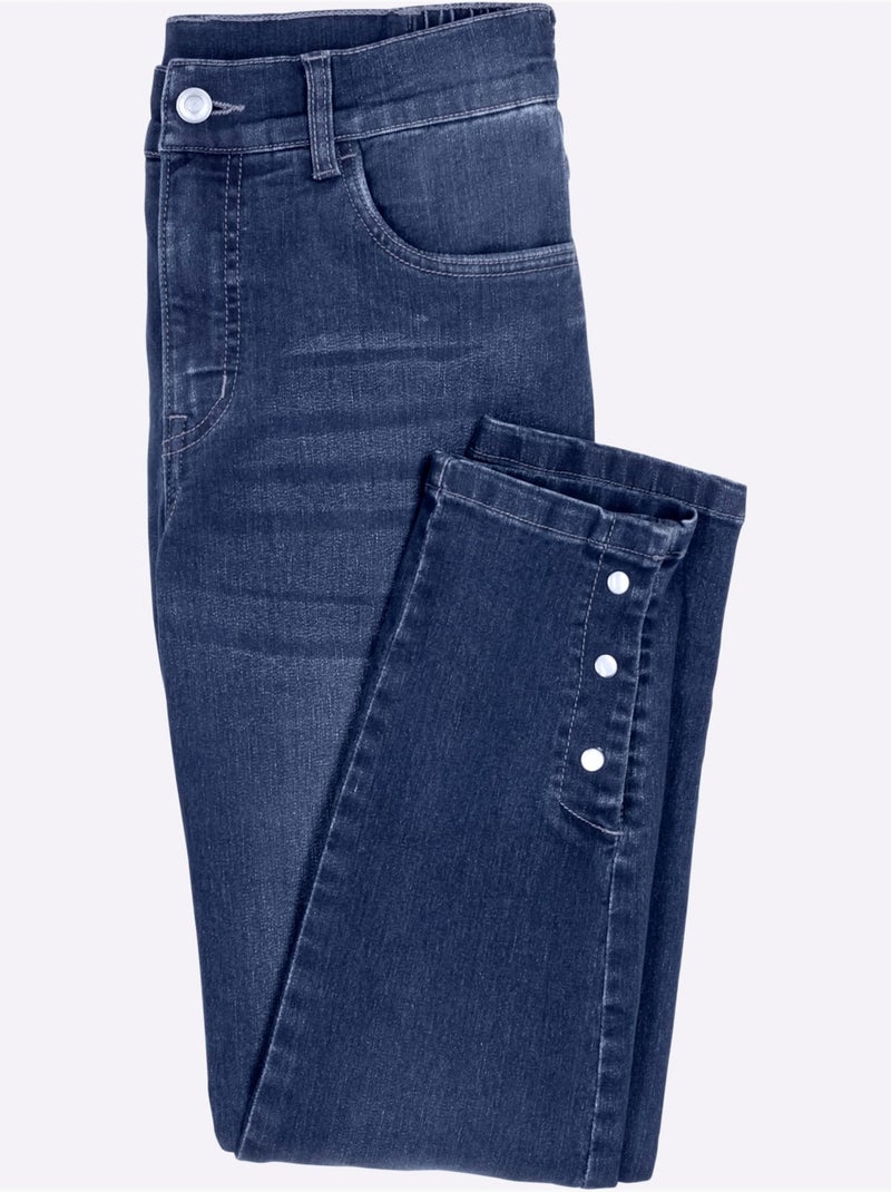 Jean 5 poches à ceinture élastique et boutons-pression - Taille standard - moda vilona Bleu jean - Kiabi