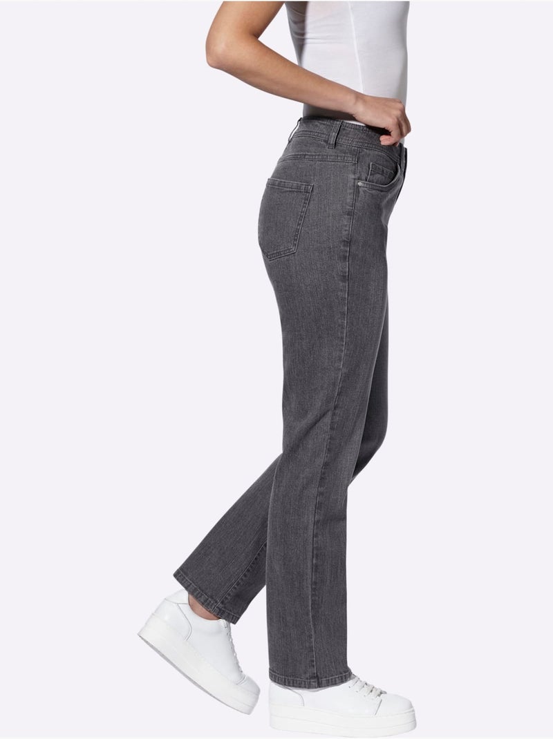 Jean 5 poches à jambes droites avec ceinture gainante et fermeture zippée - taille courte - witt Gris - Kiabi
