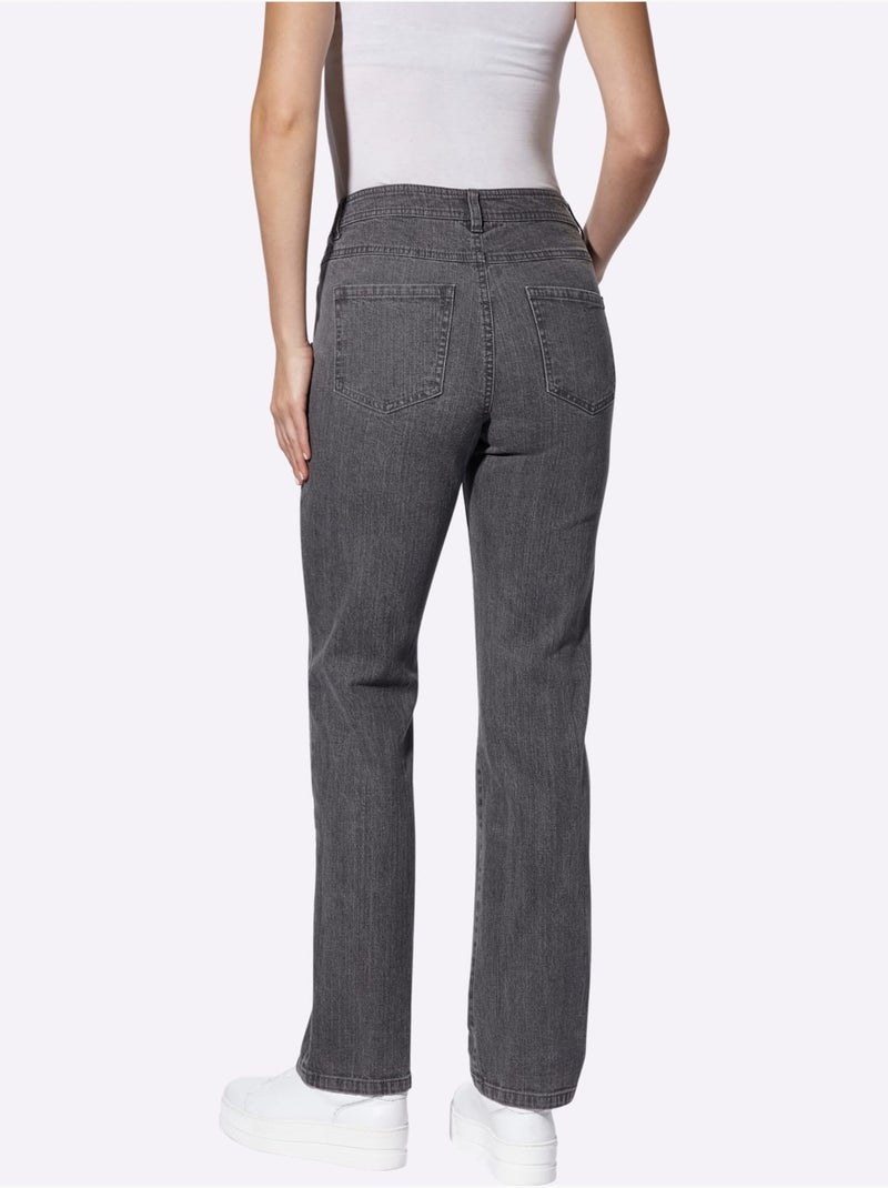 Jean 5 poches à jambes droites avec ceinture gainante et fermeture zippée - taille courte - witt Gris - Kiabi