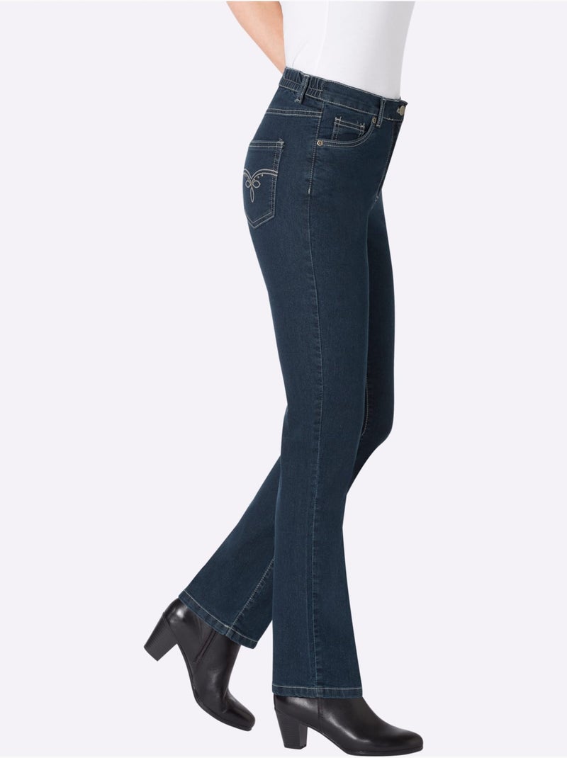 Jean 5 Poches Avec Broderie Et Applications Métalliques - Taille Courte - Moda Vilona Bleu jean - Kiabi