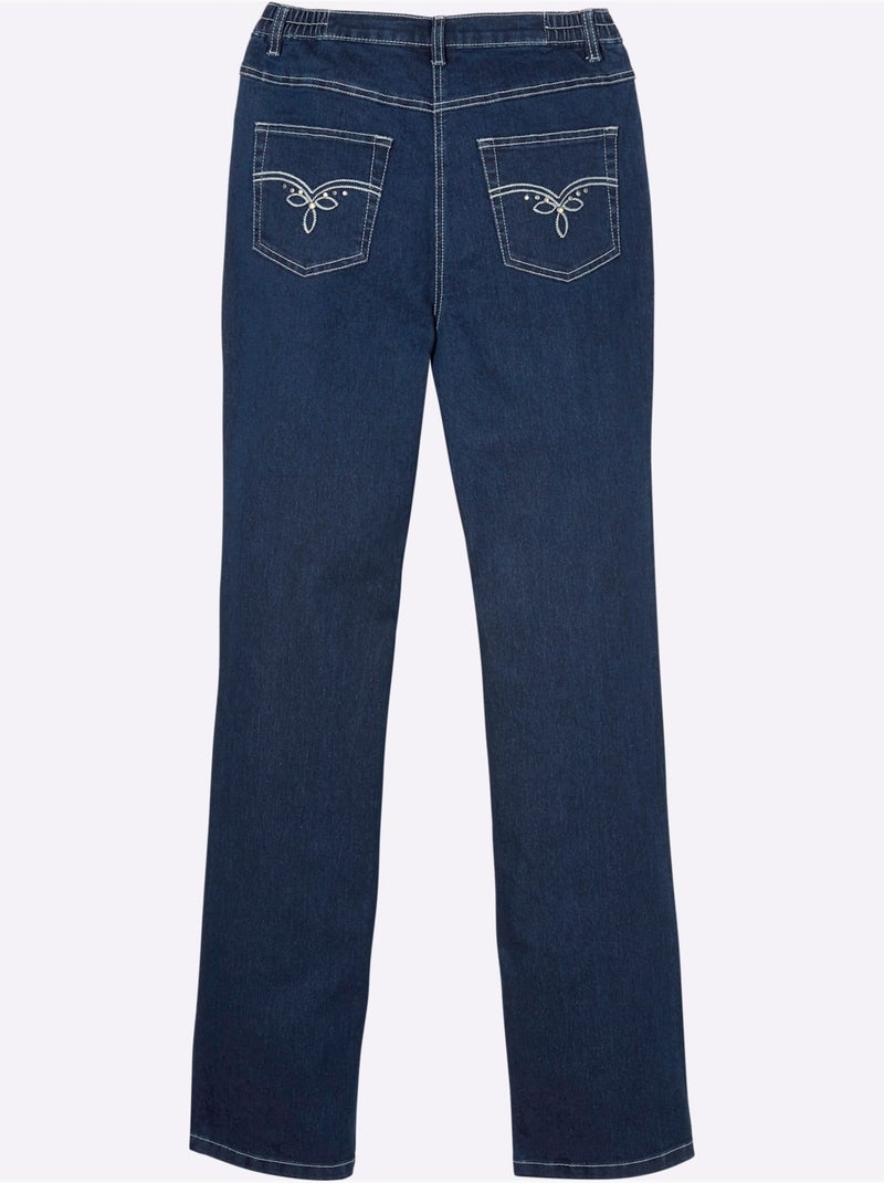 Jean 5 Poches Avec Broderie Et Applications Métalliques - Taille Courte - Moda Vilona Bleu jean - Kiabi