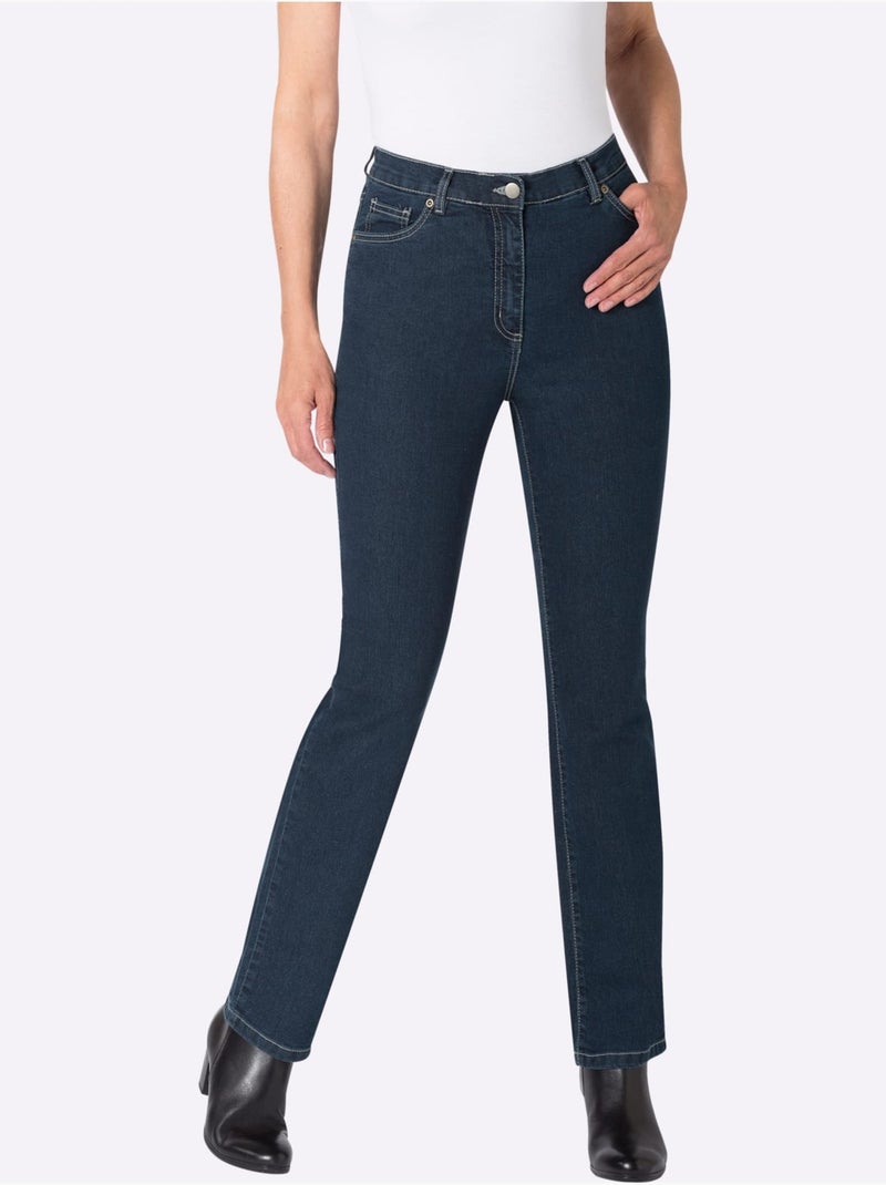 Jean 5 Poches Avec Broderie Et Applications Métalliques - Taille Courte - Moda Vilona Bleu jean - Kiabi