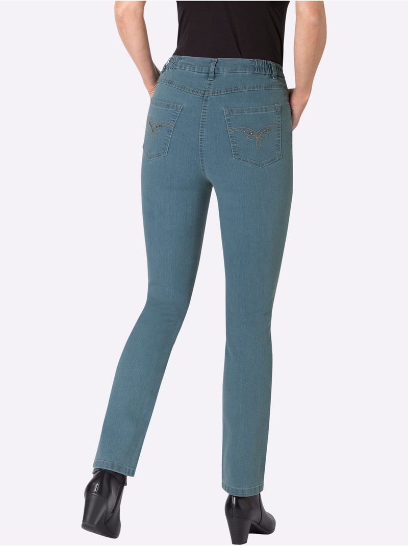 Jean 5 Poches Avec Broderie Et Applications Métalliques - Taille Standard - Moda Vilona Bleu - Kiabi