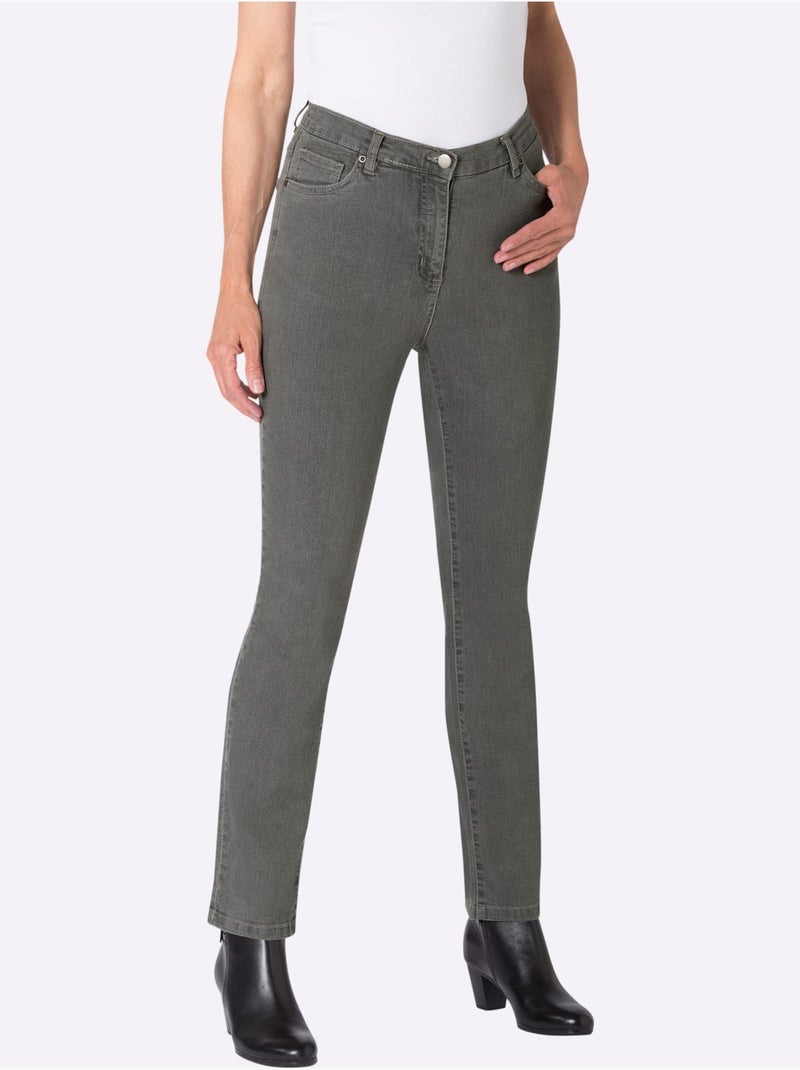 Jean 5 Poches Avec Broderie Et Applications Métalliques - Taille Standard - Moda Vilona Gris - Kiabi