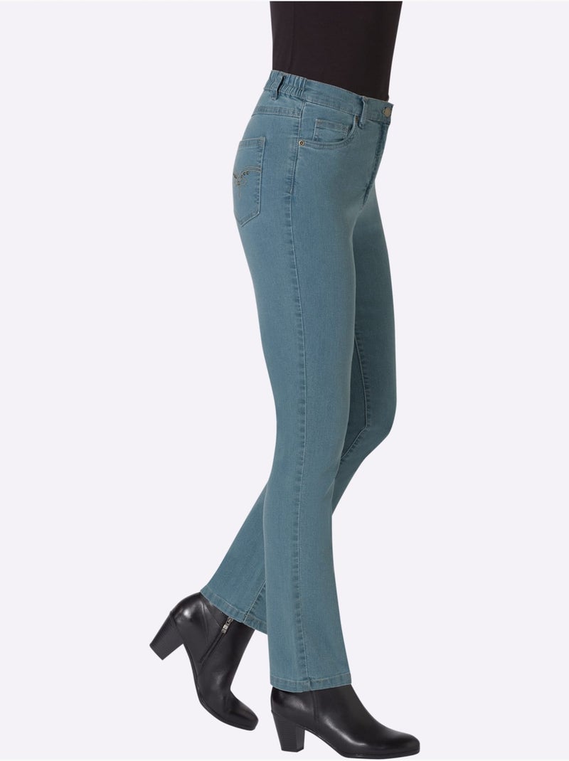 Jean 5 poches avec broderie et éléments décoratifs - Taille courte - Moda Vilona Bleu Blanc - Kiabi