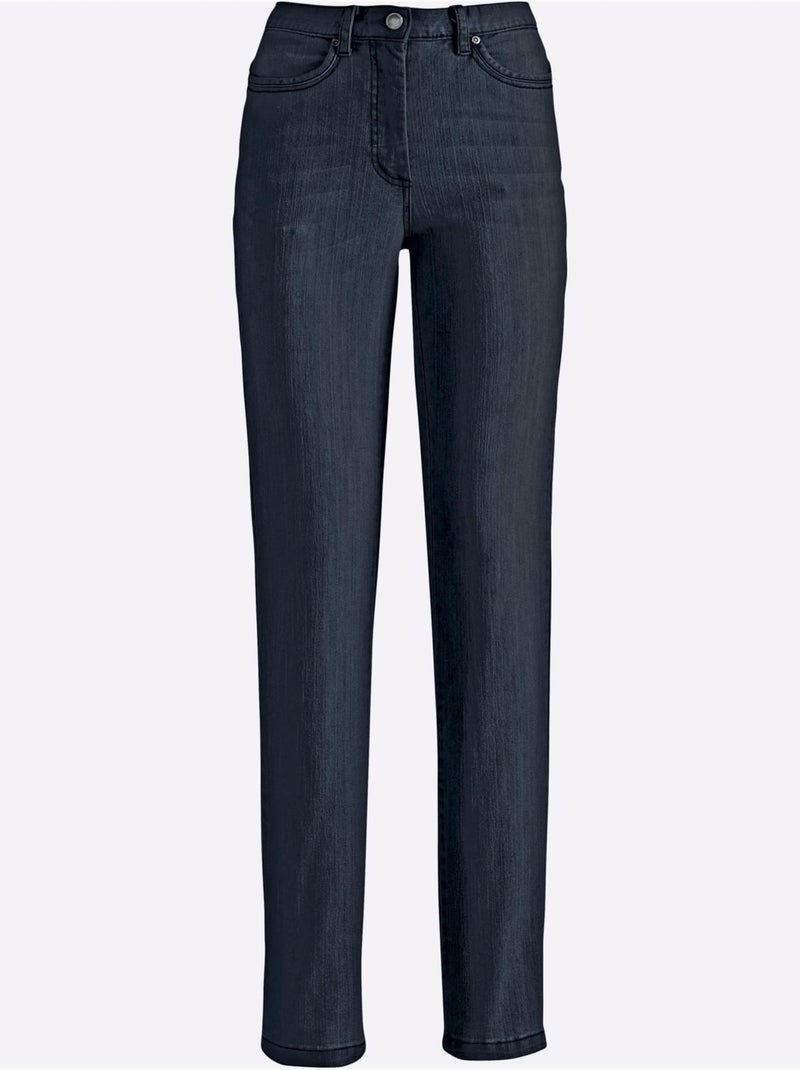 Jean 5 poches avec ceinture à passants et fermeture à glissière - taille courte - witt Bleu foncé - Kiabi