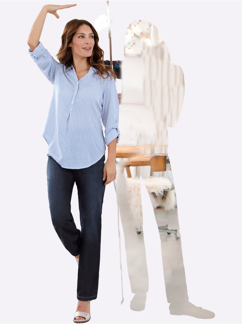 Jean 5 poches avec ceinture à passants et fermeture à glissière - taille courte - witt Bleu foncé - Kiabi