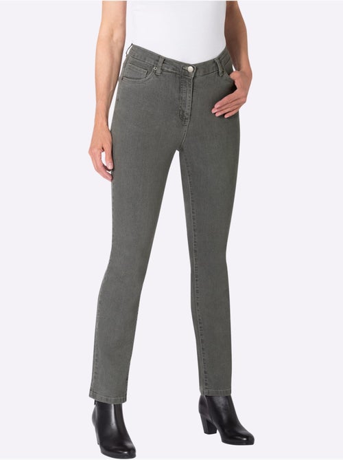 Jean 5 poches avec ceinture élastique et broderie décorative - Taille courte - Moda Vilona - Kiabi