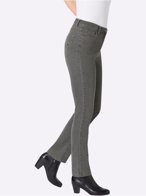 Jean 5 poches avec ceinture élastique et broderie décorative - Taille courte - Moda Vilona - Kiabi