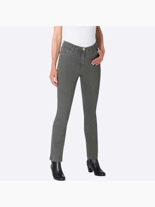 Jean 5 poches avec ceinture élastique et broderie décorative - Taille courte - Moda Vilona - Kiabi