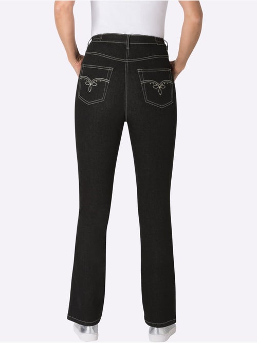 Jean 5 poches avec ceinture élastique et broderies décoratives - Taille standard - Moda Vilona - Kiabi Jean 5 poches avec ceinture élastique et broderies décoratives - Taille standard - Moda Vilona - Kiabi