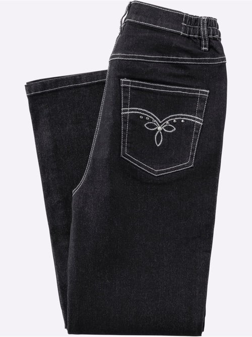 Jean 5 poches avec ceinture élastique et broderies décoratives - Taille standard - Moda Vilona - Kiabi Jean 5 poches avec ceinture élastique et broderies décoratives - Taille standard - Moda Vilona - Kiabi