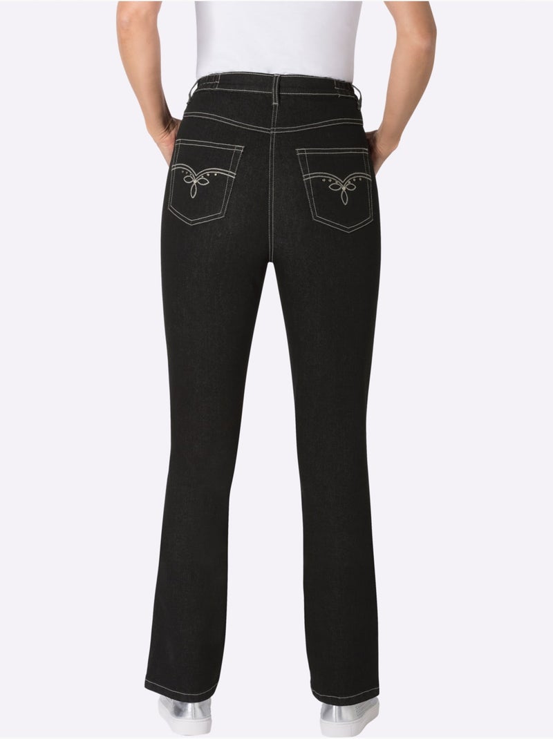 Jean 5 poches avec ceinture élastique et broderies décoratives - Taille standard - Moda Vilona Noir - Kiabi