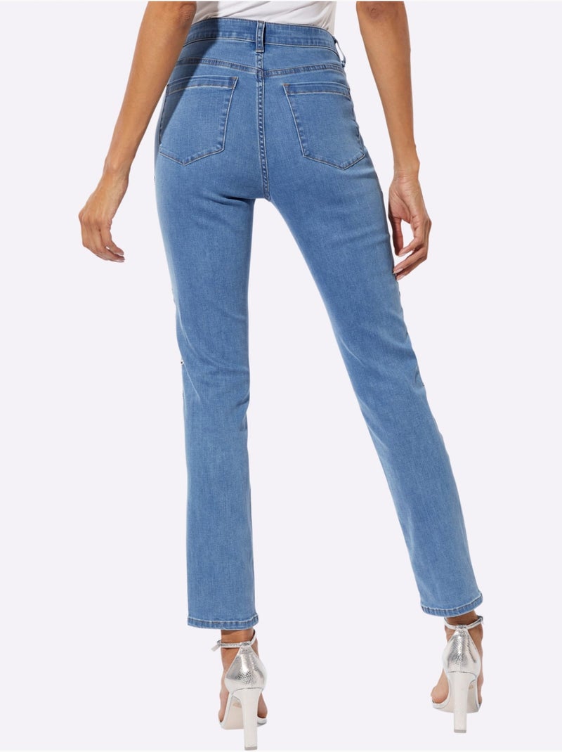 Jean 5 Poches Avec Coton - Taille Standard - Helline Bleu Blanc - Kiabi
