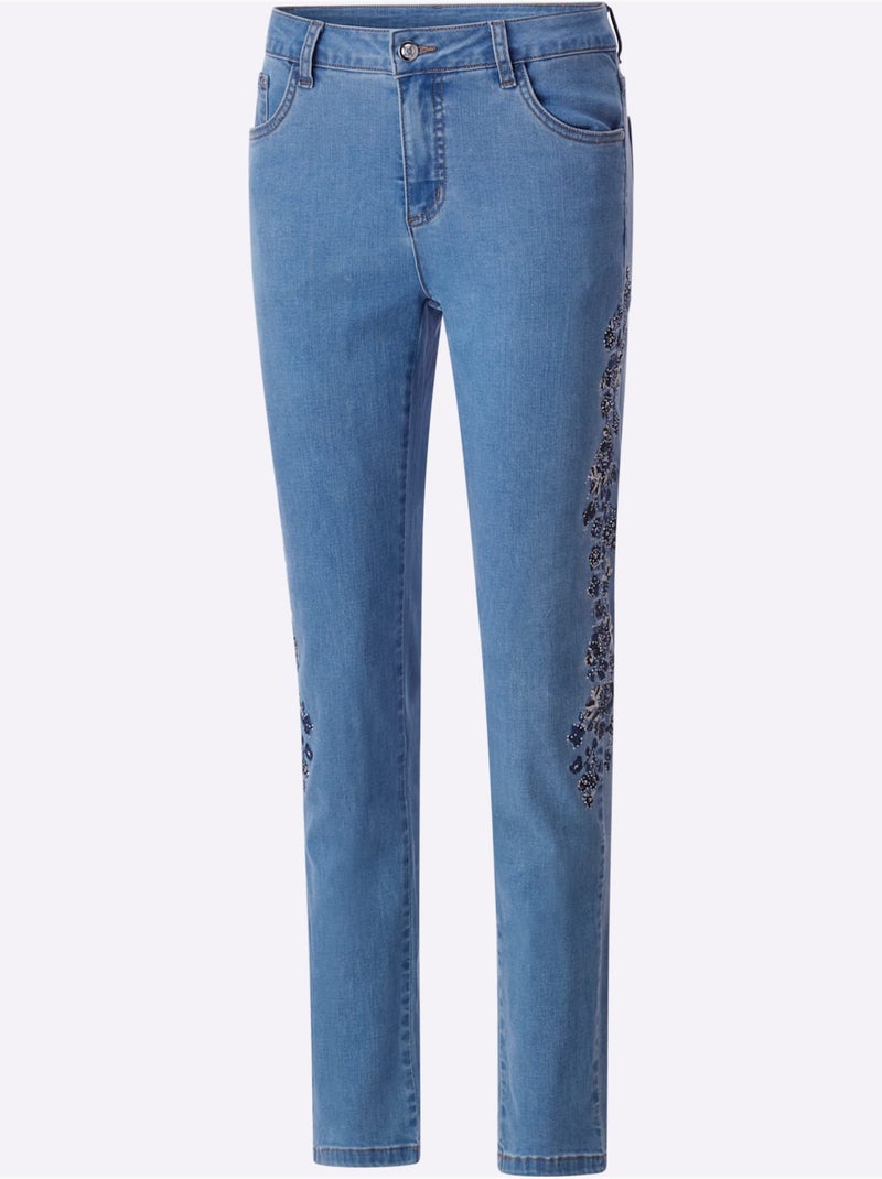 Jean 5 Poches Avec Coton - Taille Standard - Helline Bleu Blanc - Kiabi