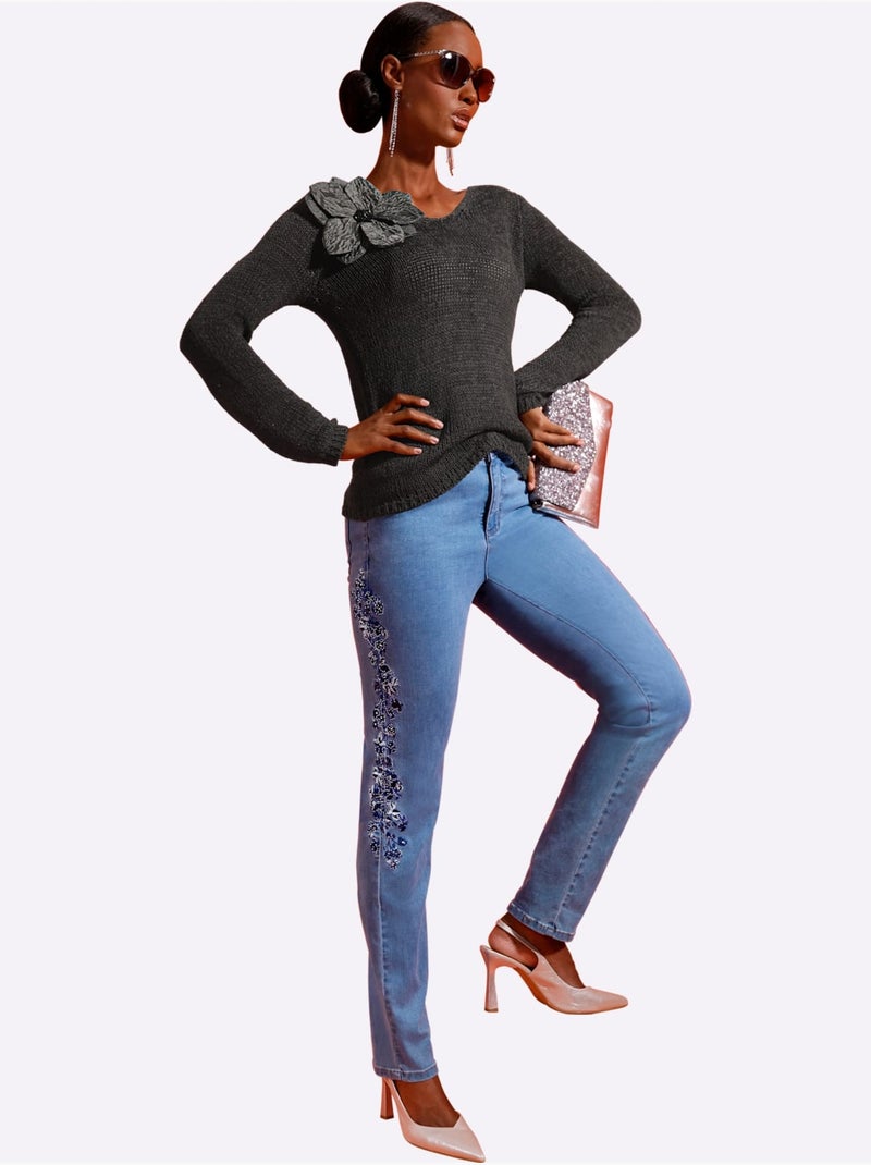 Jean 5 Poches Avec Coton - Taille Standard - Helline Bleu Blanc - Kiabi