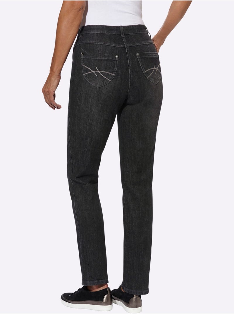 Jean 5 poches avec effet délavé et ceinture à passants - taille courte - witt Noir - Kiabi