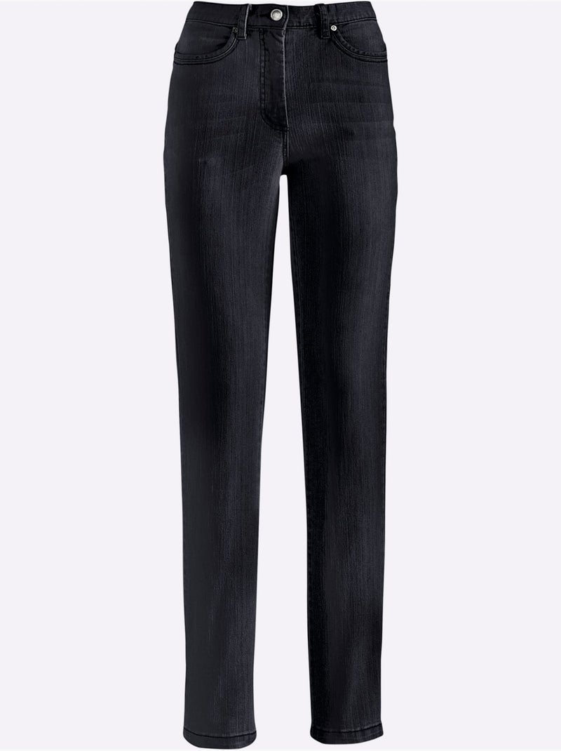 Jean 5 poches avec effet délavé et ceinture à passants - taille courte - witt Noir - Kiabi