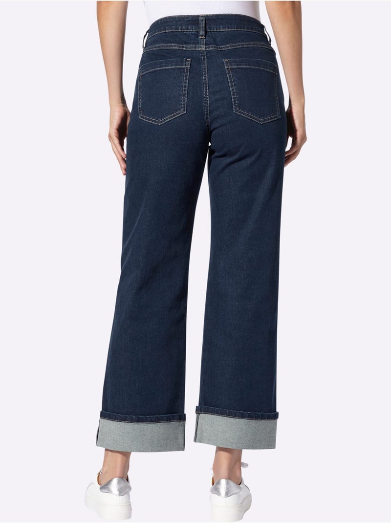Jean 5 Poches Avec Revers Fixé - Taille Standard - Helline Bleu foncé - Kiabi