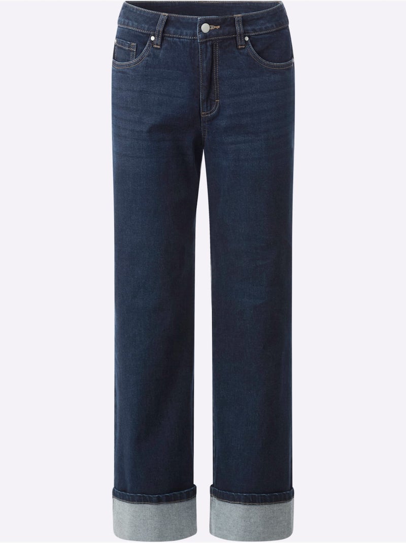 Jean 5 Poches Avec Revers Fixé - Taille Standard - Helline Bleu foncé - Kiabi
