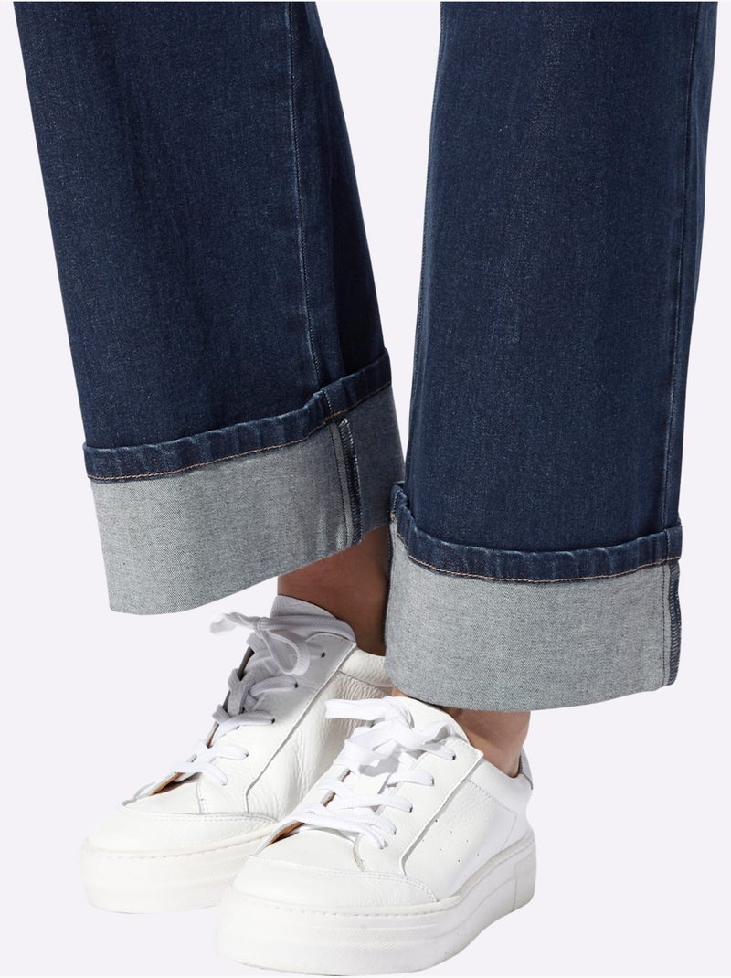 Jean 5 Poches Avec Revers Fixé - Taille Standard - Helline Bleu foncé - Kiabi