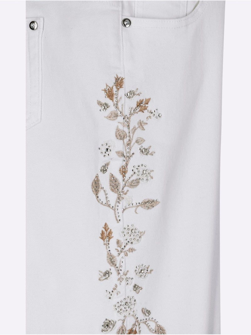 Jean 5 Poches Broderie Et Pierres Brillantes - Taille Courte - Witt Blanc - Kiabi