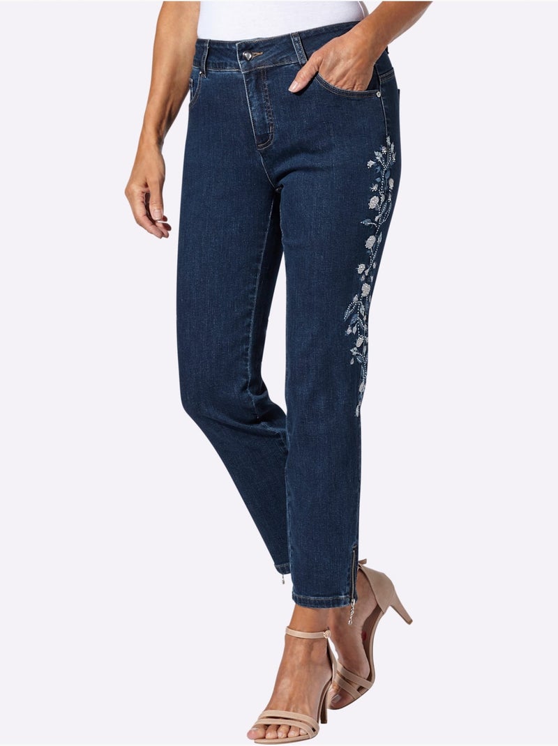 Jean 5 Poches Broderie Et Pierres Brillantes - Taille Standard - Witt Bleu jean - Kiabi